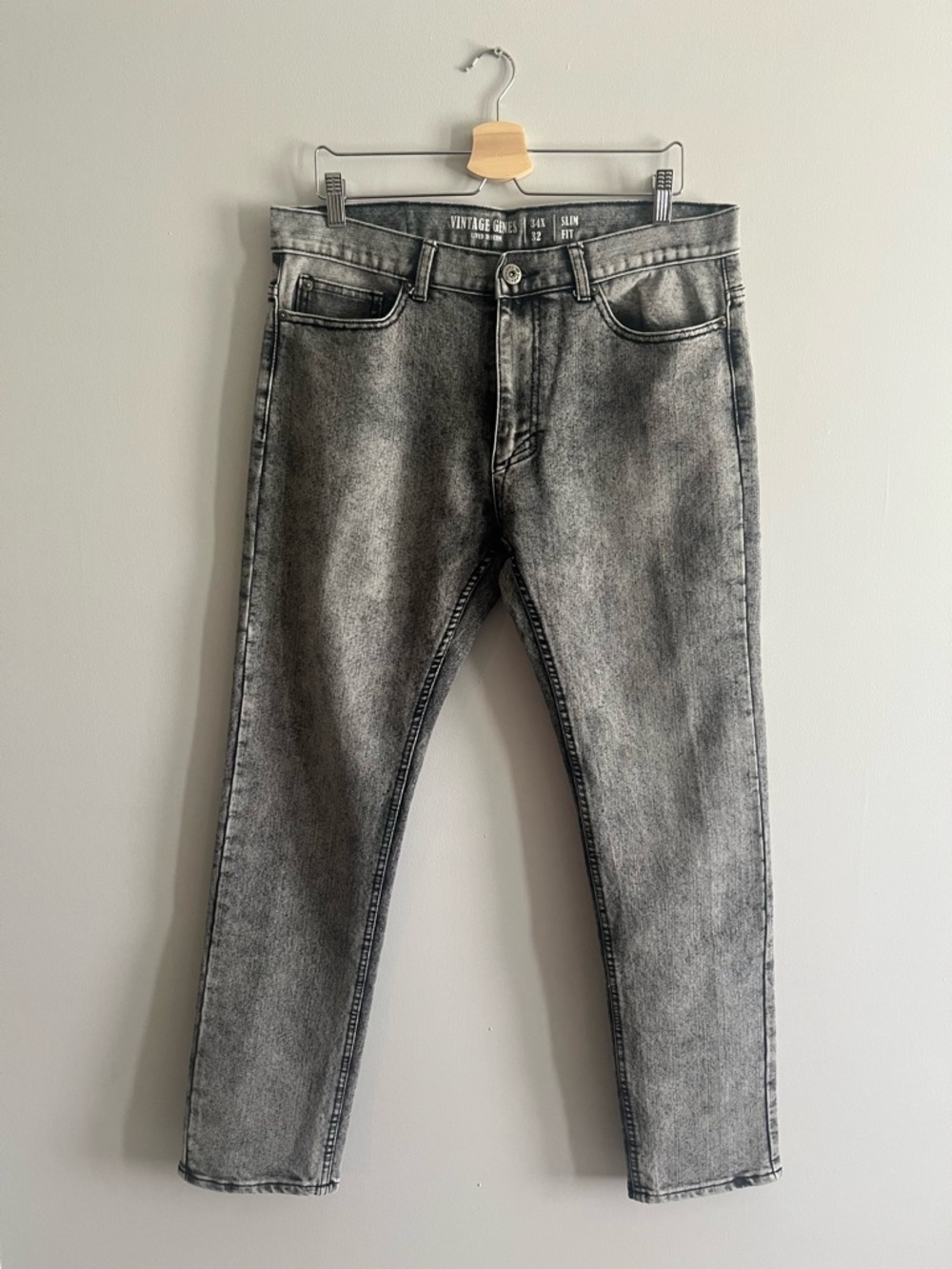 Vintage Genes Grey Washed Slim Fit Jeans - Men Size 34x32